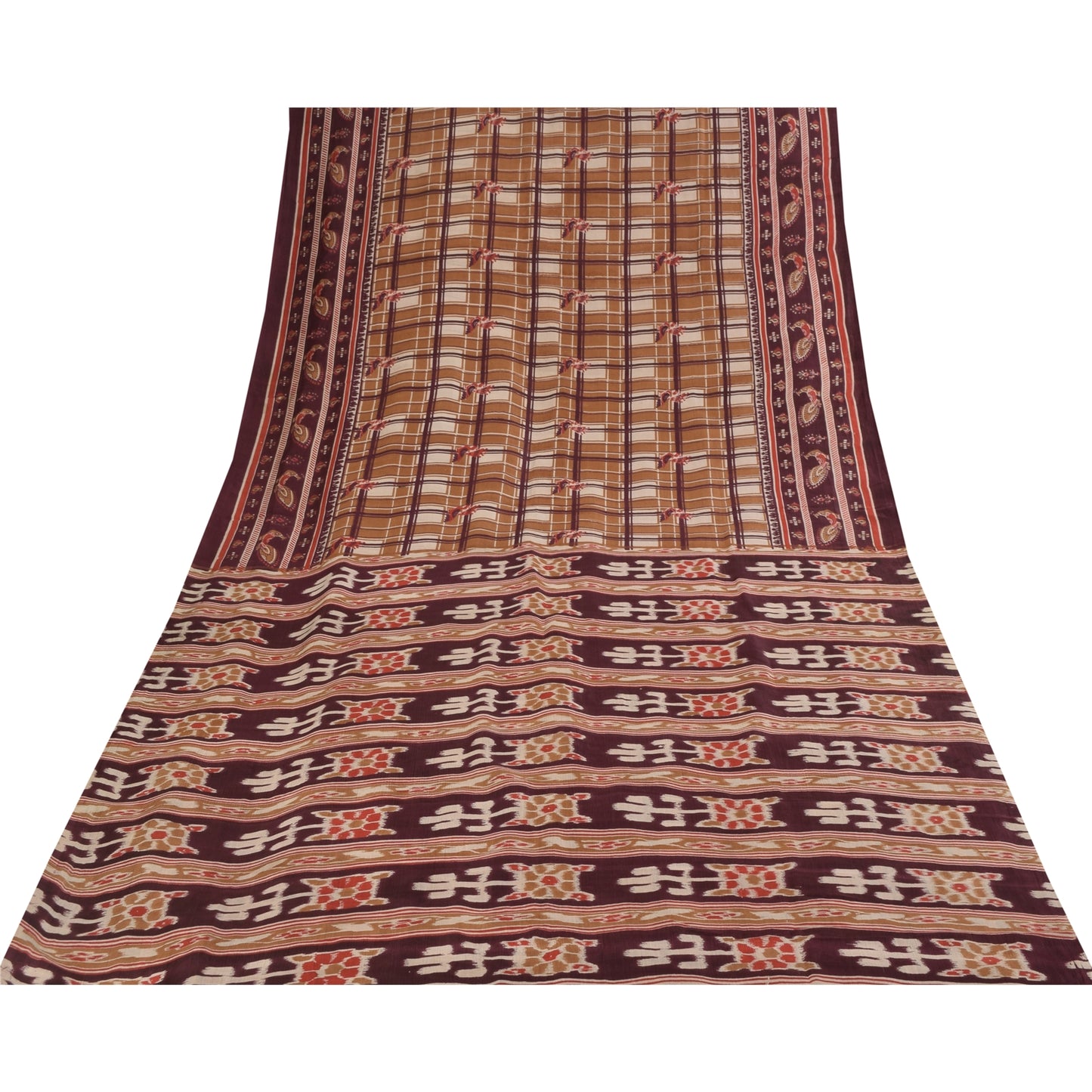 Sanskriti Vintage Sarees Peacock Ikat Woven 100%Pure Silk Sari 5+yd Craft Fabric