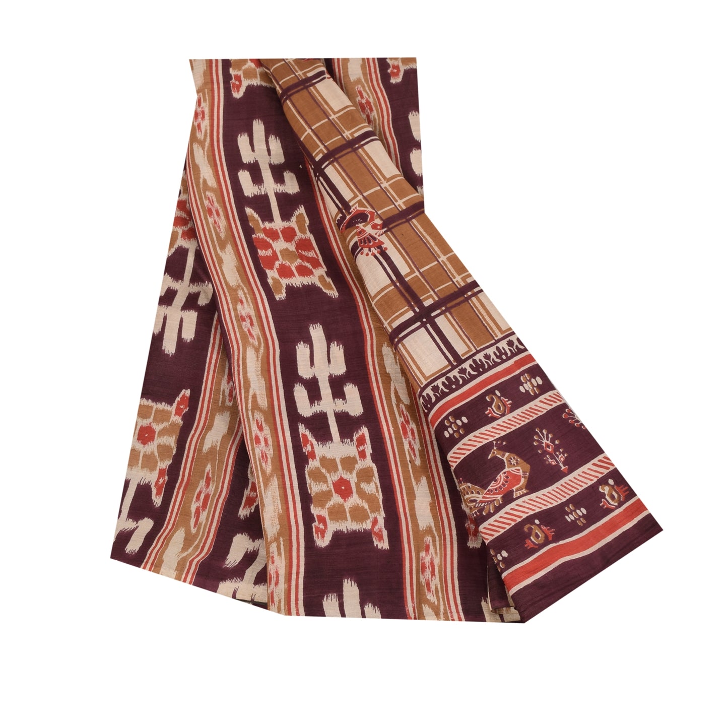 Sanskriti Vintage Sarees Peacock Ikat Woven 100%Pure Silk Sari 5+yd Craft Fabric