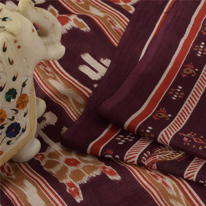 Sanskriti Vintage Sarees Peacock Ikat Woven 100%Pure Silk Sari 5+yd Craft Fabric