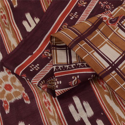 Sanskriti Vintage Sarees Peacock Ikat Woven 100%Pure Silk Sari 5+yd Craft Fabric