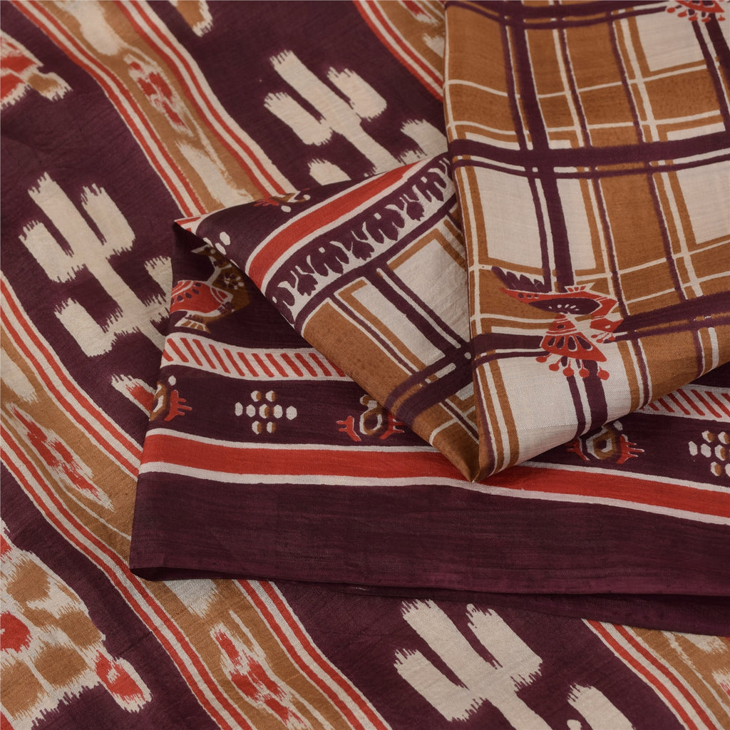 Sanskriti Vintage Sarees Peacock Ikat Woven 100%Pure Silk Sari 5+yd Craft Fabric