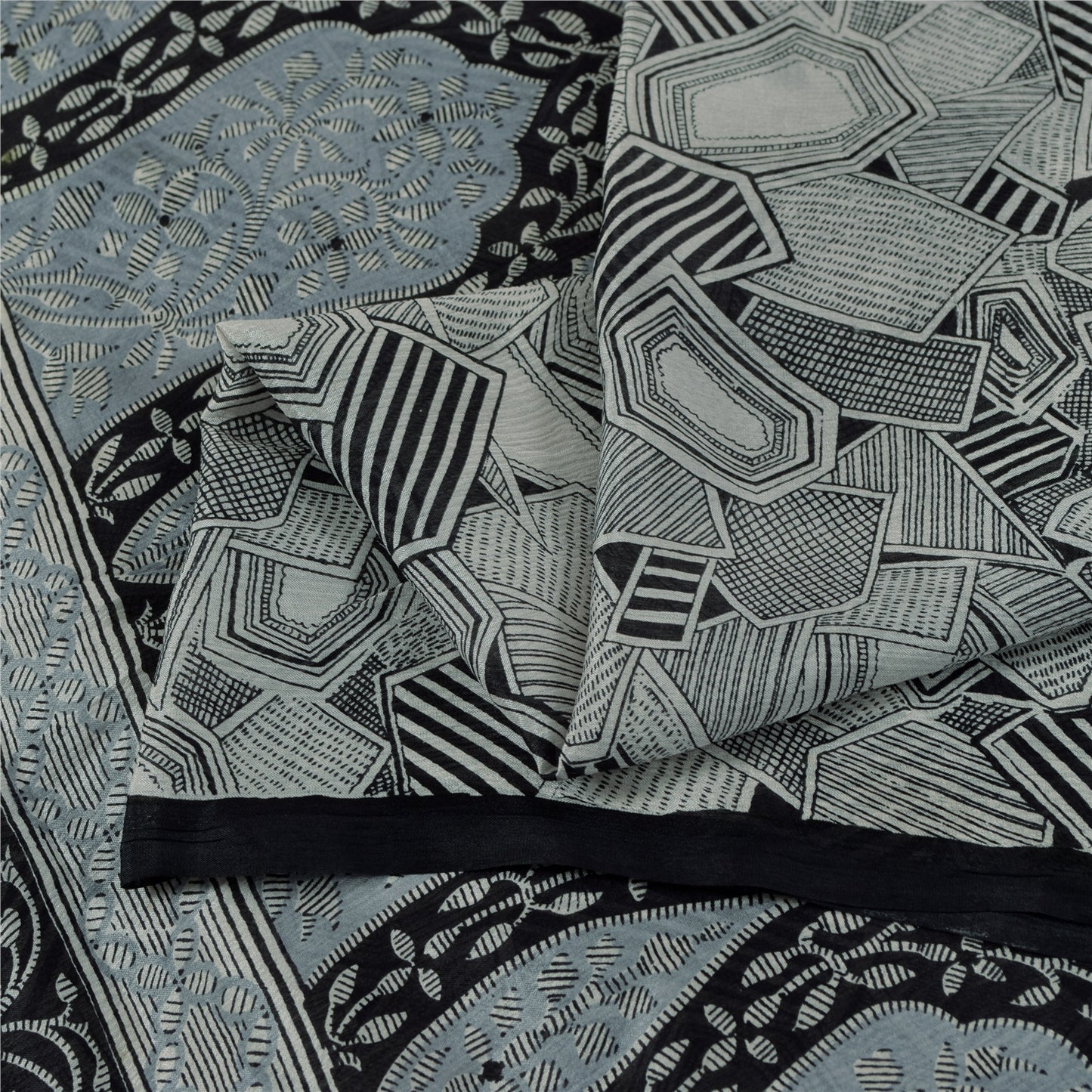 Sanskriti Vintage Sarees Gray Indian Pure Silk Printed Sari 6+yd Craft Fabric