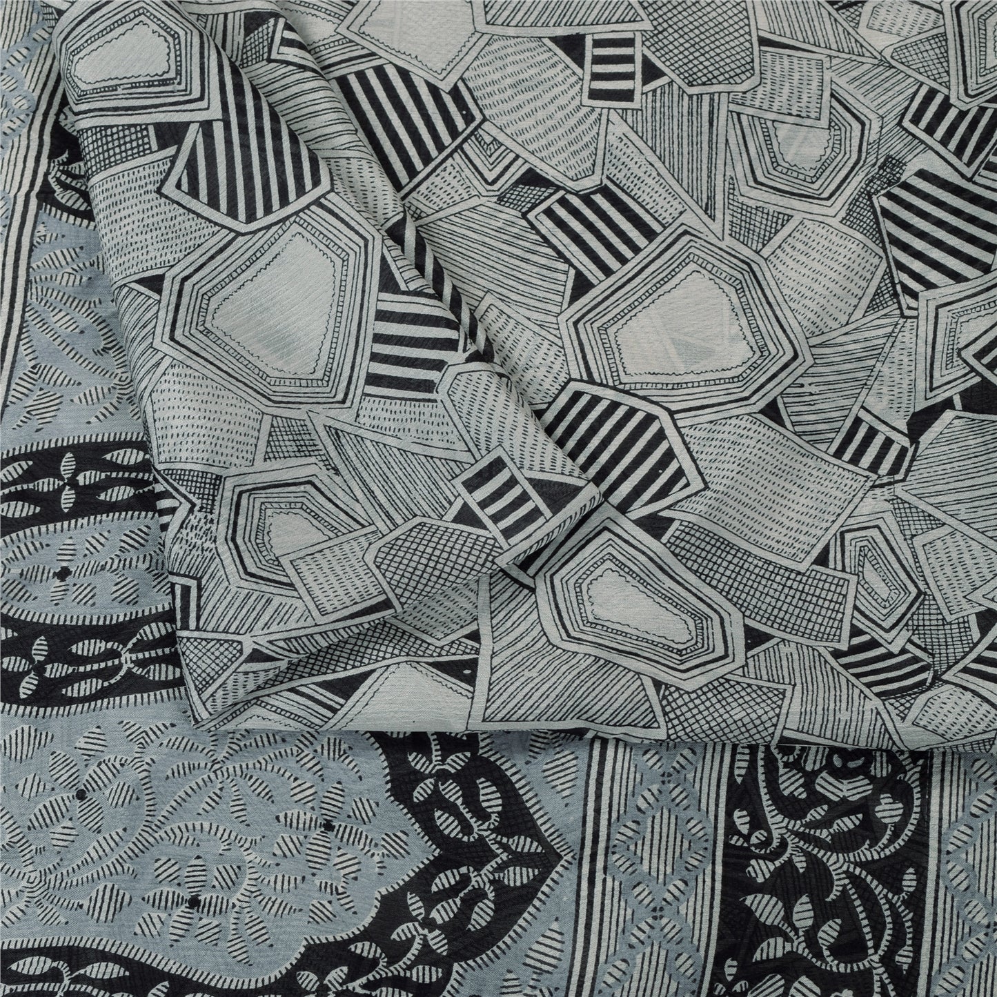 Sanskriti Vintage Sarees Gray Indian Pure Silk Printed Sari 6+yd Craft Fabric