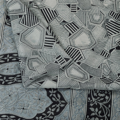 Sanskriti Vintage Sarees Gray Indian Pure Silk Printed Sari 6+yd Craft Fabric