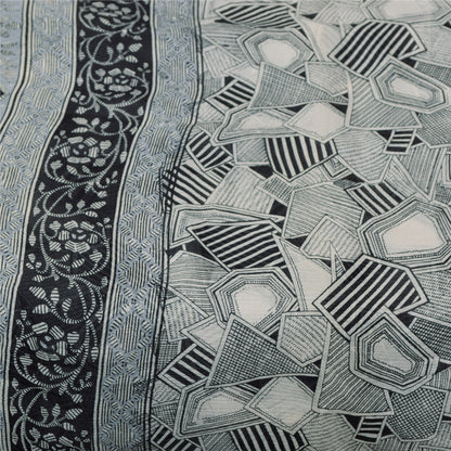 Sanskriti Vintage Sarees Gray Indian Pure Silk Printed Sari 6+yd Craft Fabric