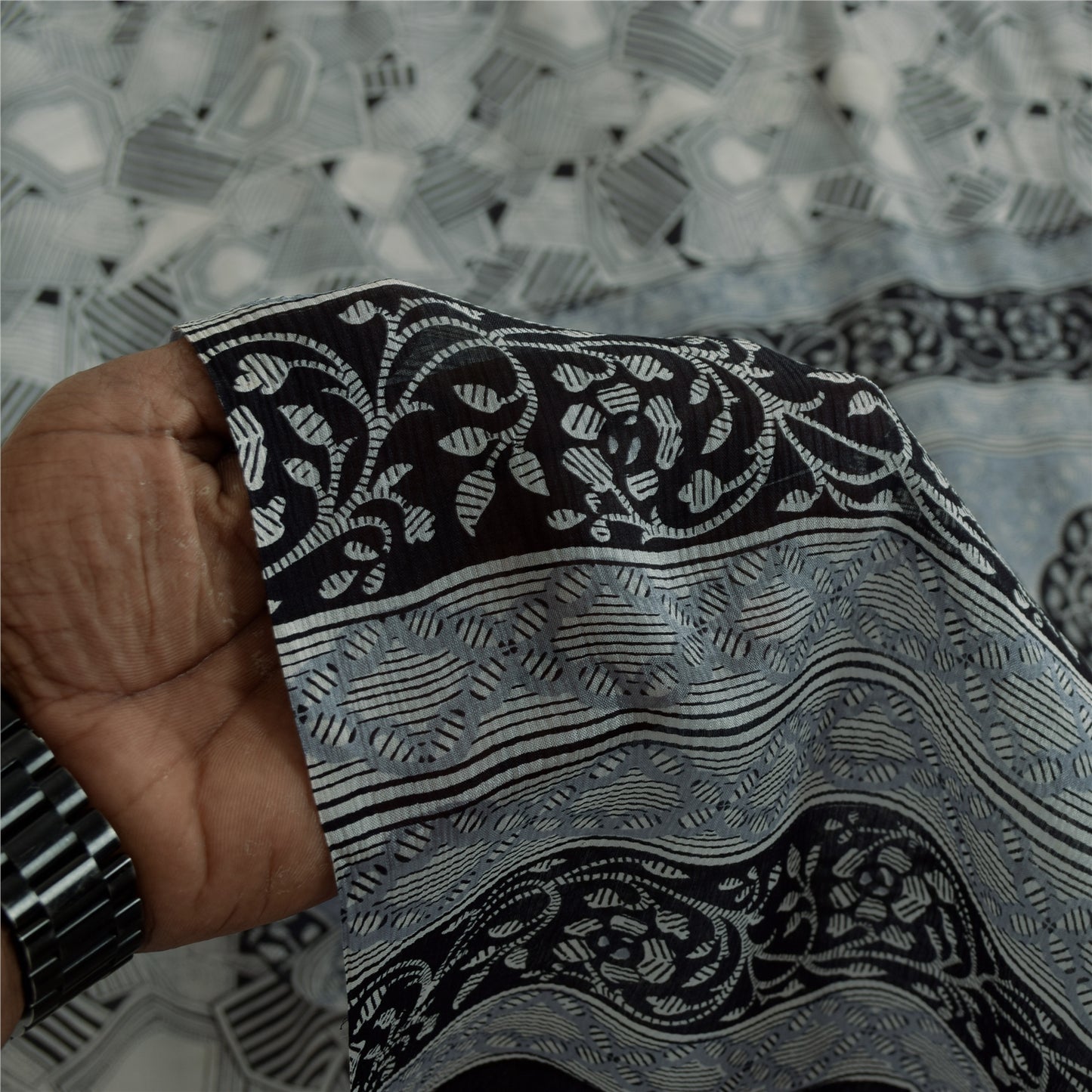 Sanskriti Vintage Sarees Gray Indian Pure Silk Printed Sari 6+yd Craft Fabric