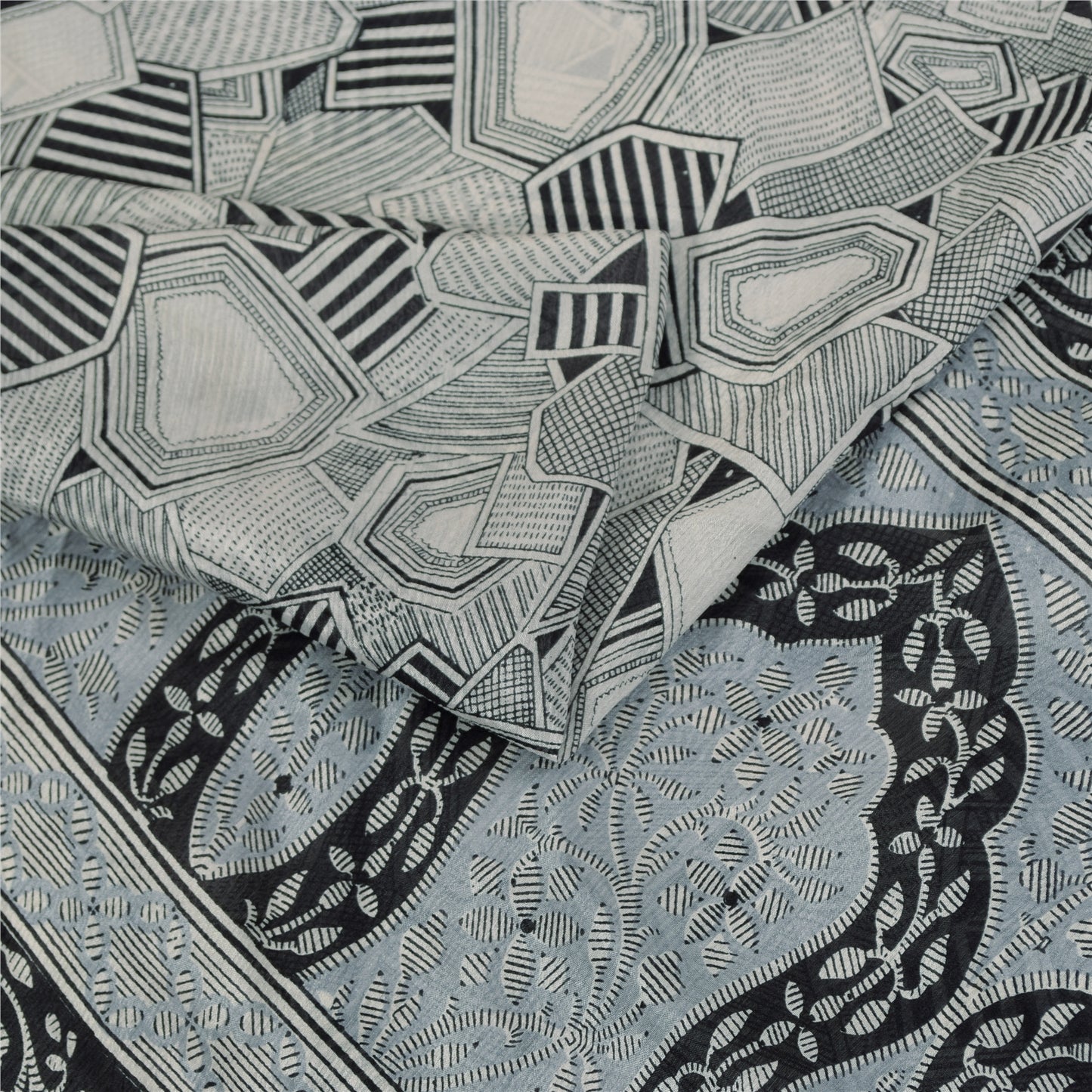 Sanskriti Vintage Sarees Gray Indian Pure Silk Printed Sari 6+yd Craft Fabric