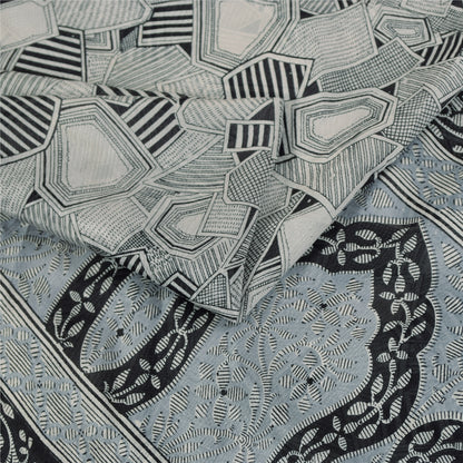Sanskriti Vintage Sarees Gray Indian Pure Silk Printed Sari 6+yd Craft Fabric