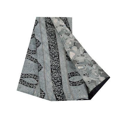 Sanskriti Vintage Sarees Gray Indian Pure Silk Printed Sari 6+yd Craft Fabric