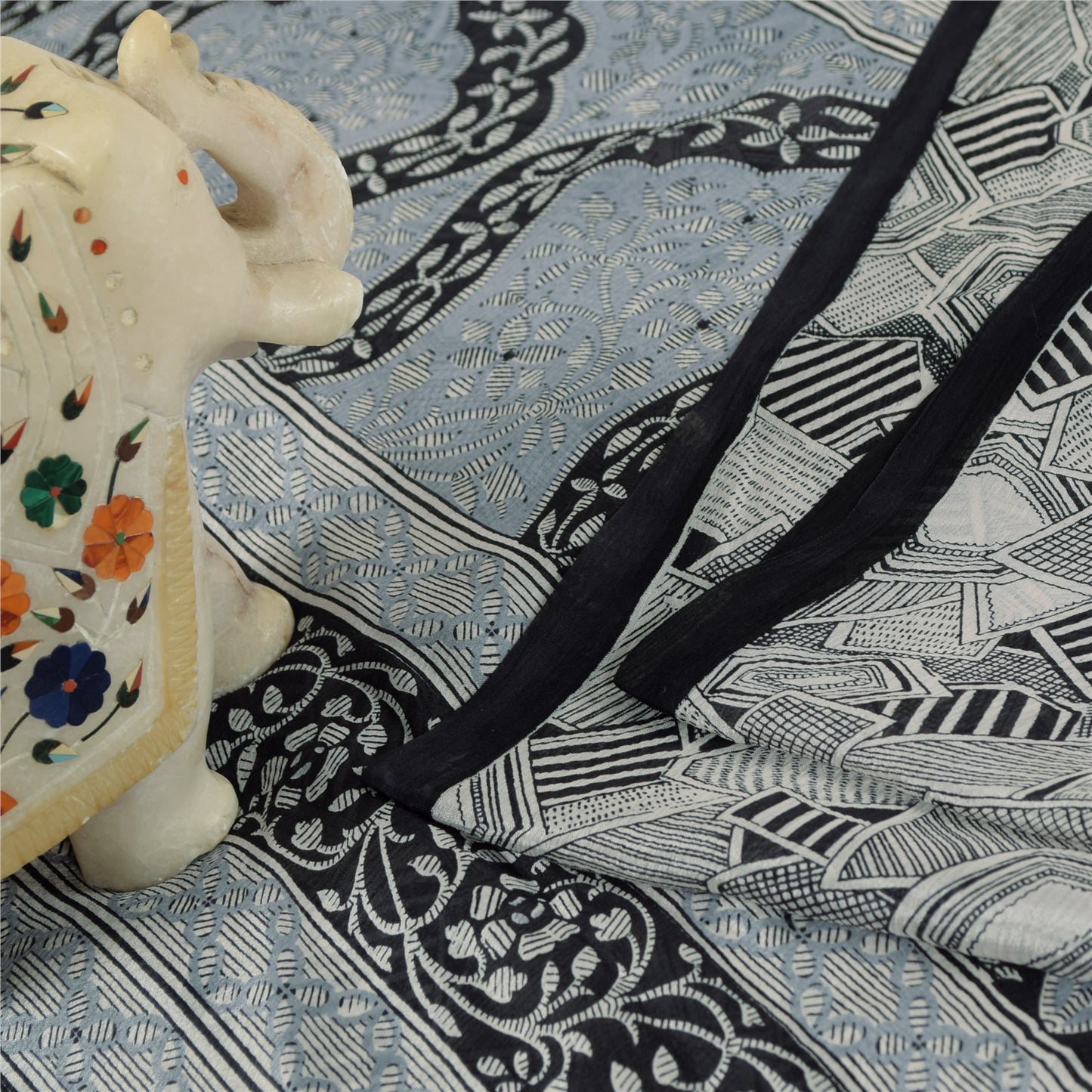 Sanskriti Vintage Sarees Gray Indian Pure Silk Printed Sari 6+yd Craft Fabric