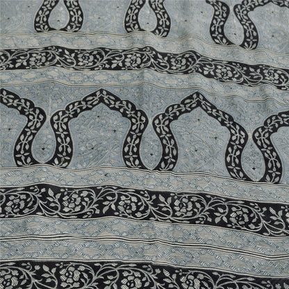 Sanskriti Vintage Sarees Gray Indian Pure Silk Printed Sari 6+yd Craft Fabric