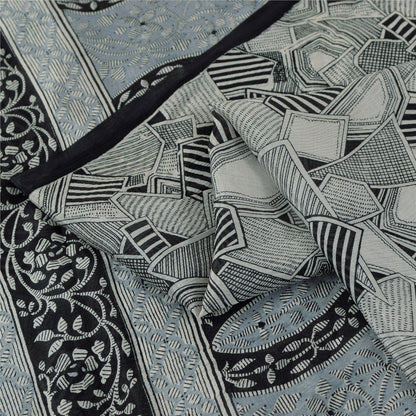 Sanskriti Vintage Sarees Gray Indian Pure Silk Printed Sari 6+yd Craft Fabric