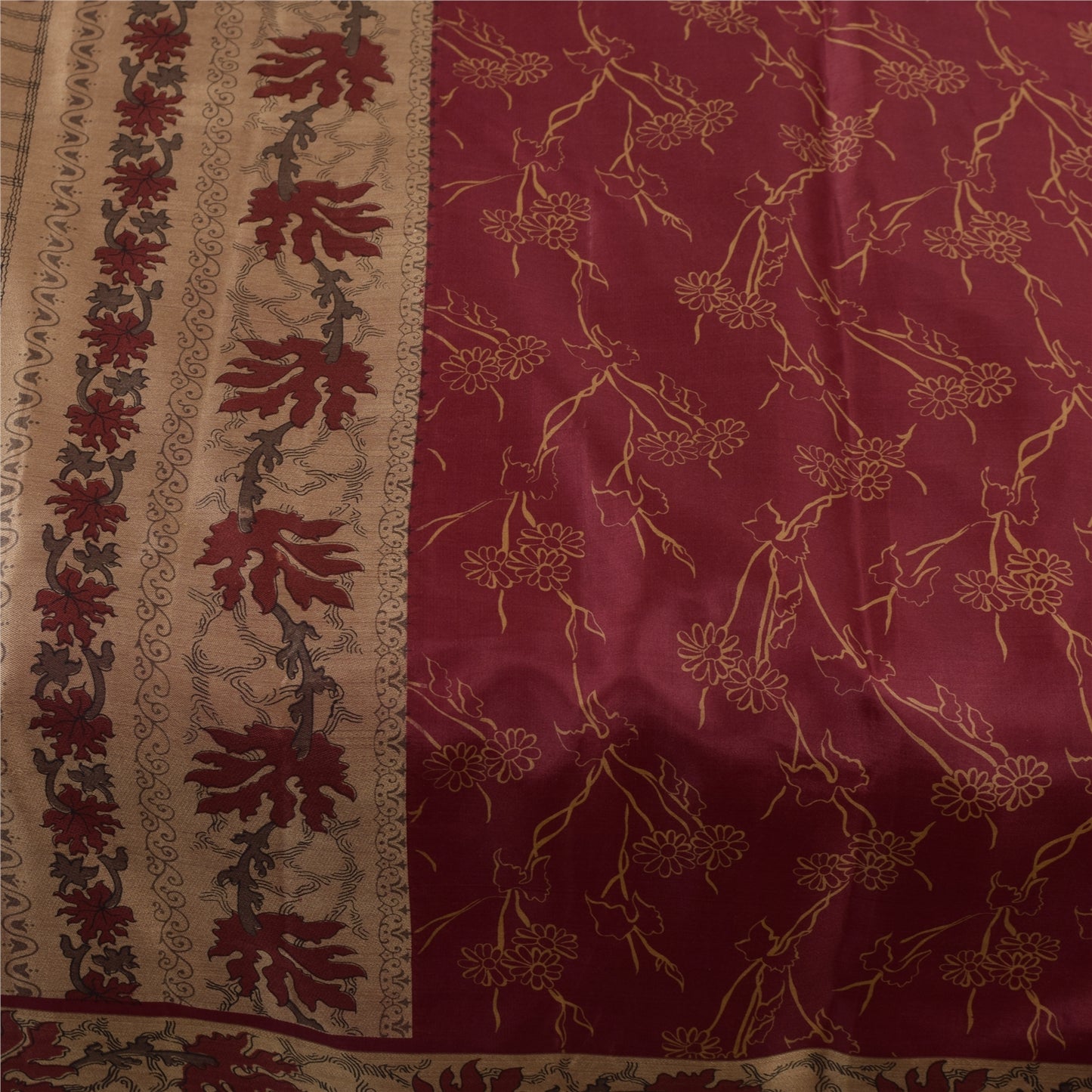 Sanskriti Vintage Sarees Red Indian 100%Pure Silk Printed Sari 5+yd Craft Fabric