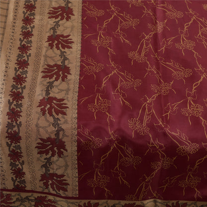 Sanskriti Vintage Sarees Red Indian 100%Pure Silk Printed Sari 5+yd Craft Fabric