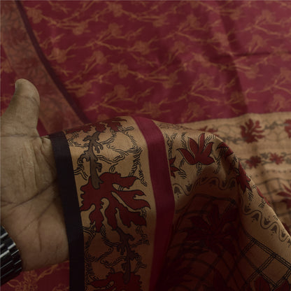 Sanskriti Vintage Sarees Red Indian 100%Pure Silk Printed Sari 5+yd Craft Fabric