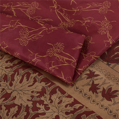 Sanskriti Vintage Sarees Red Indian 100%Pure Silk Printed Sari 5+yd Craft Fabric