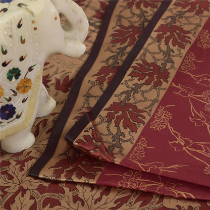 Sanskriti Vintage Sarees Red Indian 100%Pure Silk Printed Sari 5+yd Craft Fabric