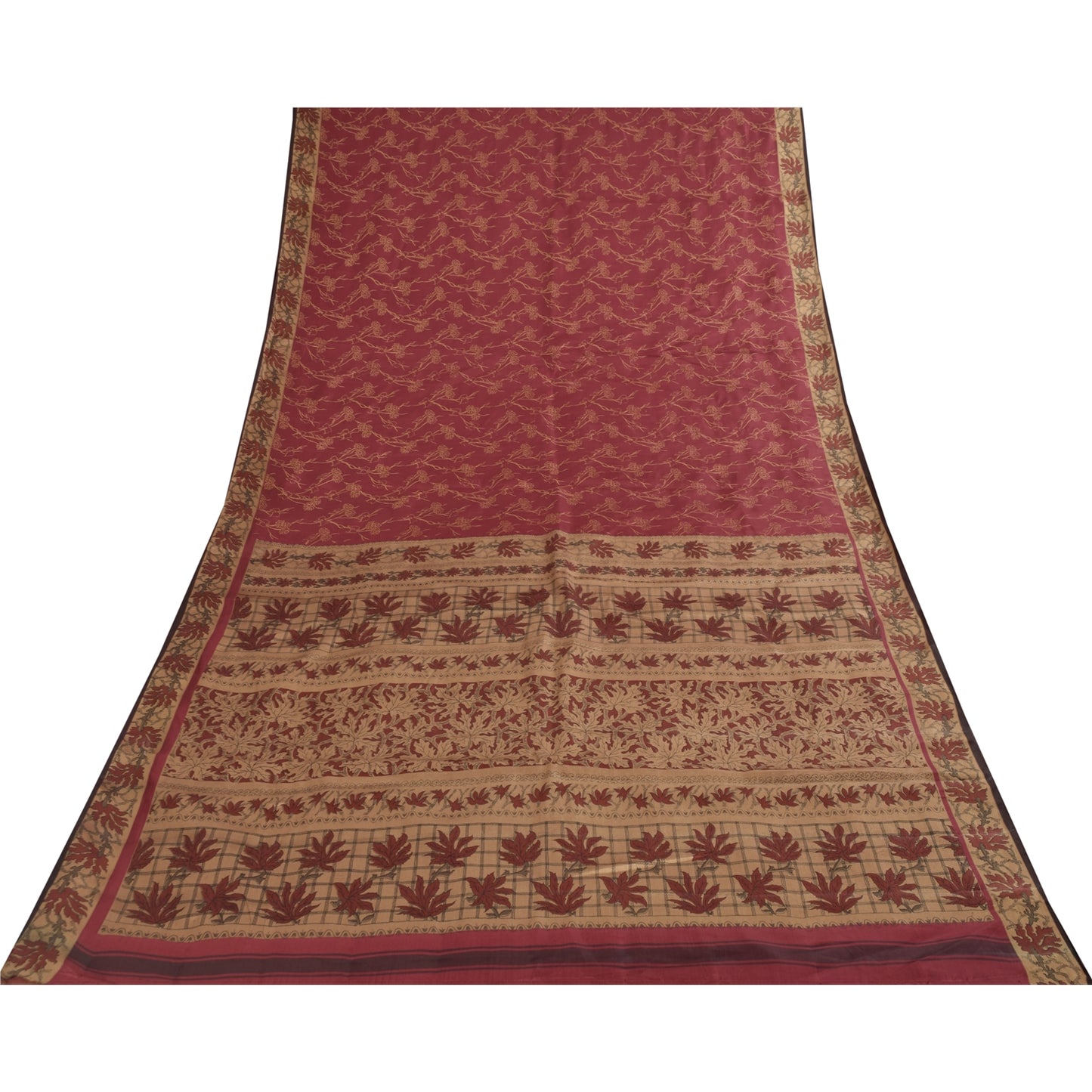 Sanskriti Vintage Sarees Red Indian 100%Pure Silk Printed Sari 5+yd Craft Fabric