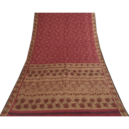 Sanskriti Vintage Sarees Red Indian 100%Pure Silk Printed Sari 5+yd Craft Fabric