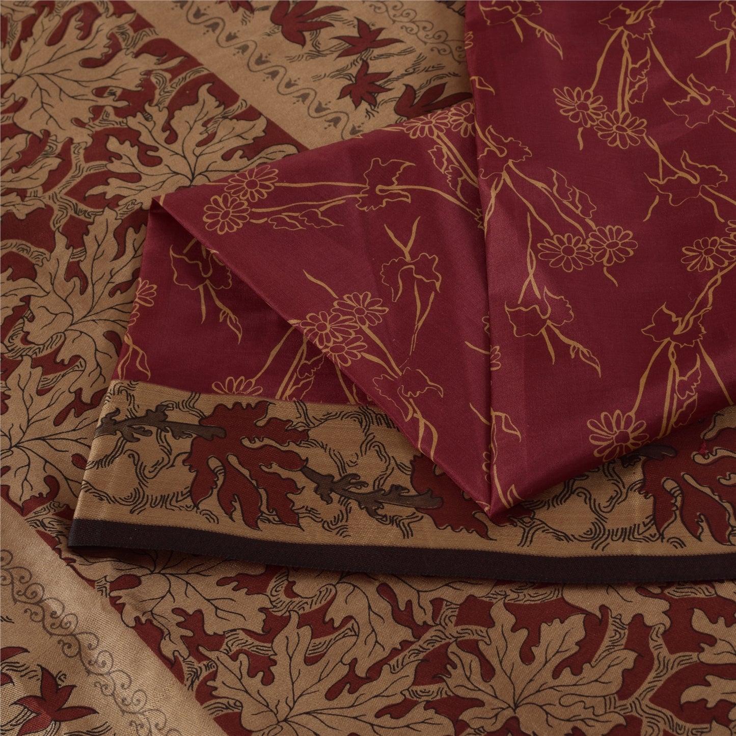 Sanskriti Vintage Sarees Red Indian 100%Pure Silk Printed Sari 5+yd Craft Fabric