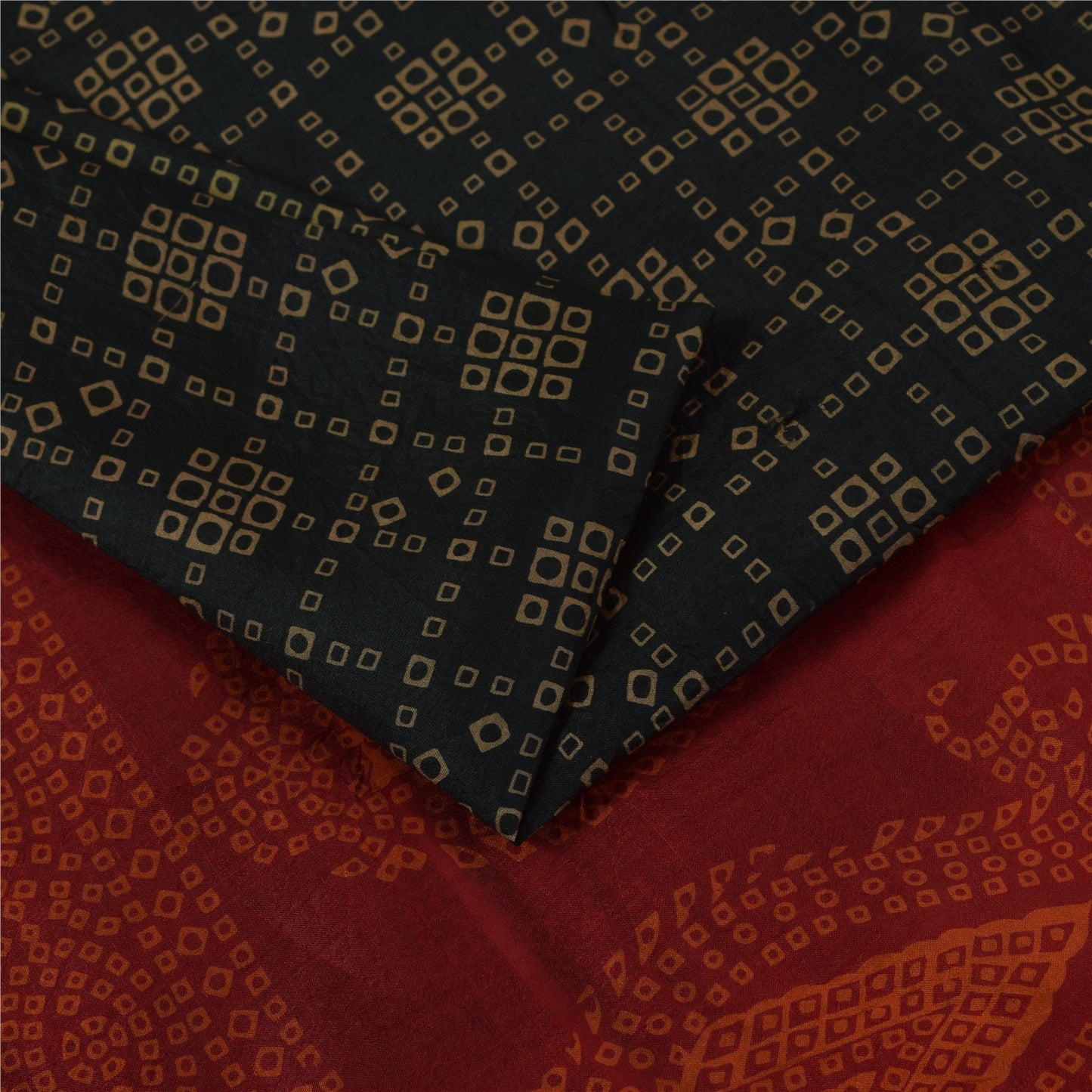 Sanskriti Vintage Sarees Black Bandhani Printed Pure Silk Sari 6+yd Craft Fabric