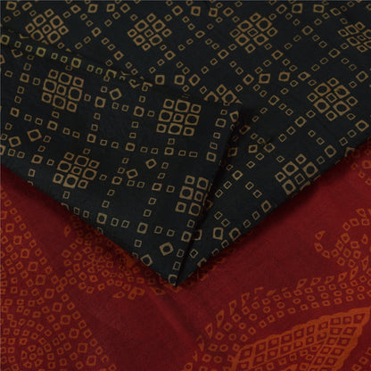 Sanskriti Vintage Sarees Black Bandhani Printed Pure Silk Sari 6+yd Craft Fabric