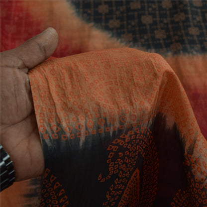 Sanskriti Vintage Sarees Black Bandhani Printed Pure Silk Sari 6+yd Craft Fabric