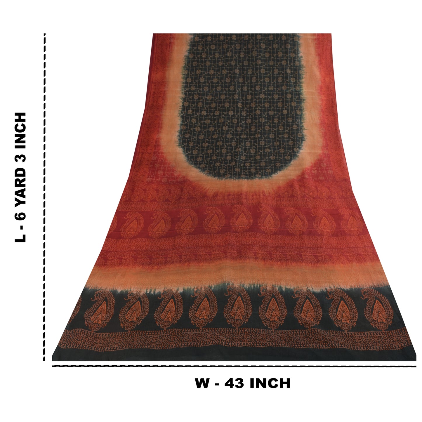 Sanskriti Vintage Sarees Black Bandhani Printed Pure Silk Sari 6+yd Craft Fabric