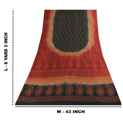 Sanskriti Vintage Sarees Black Bandhani Printed Pure Silk Sari 6+yd Craft Fabric