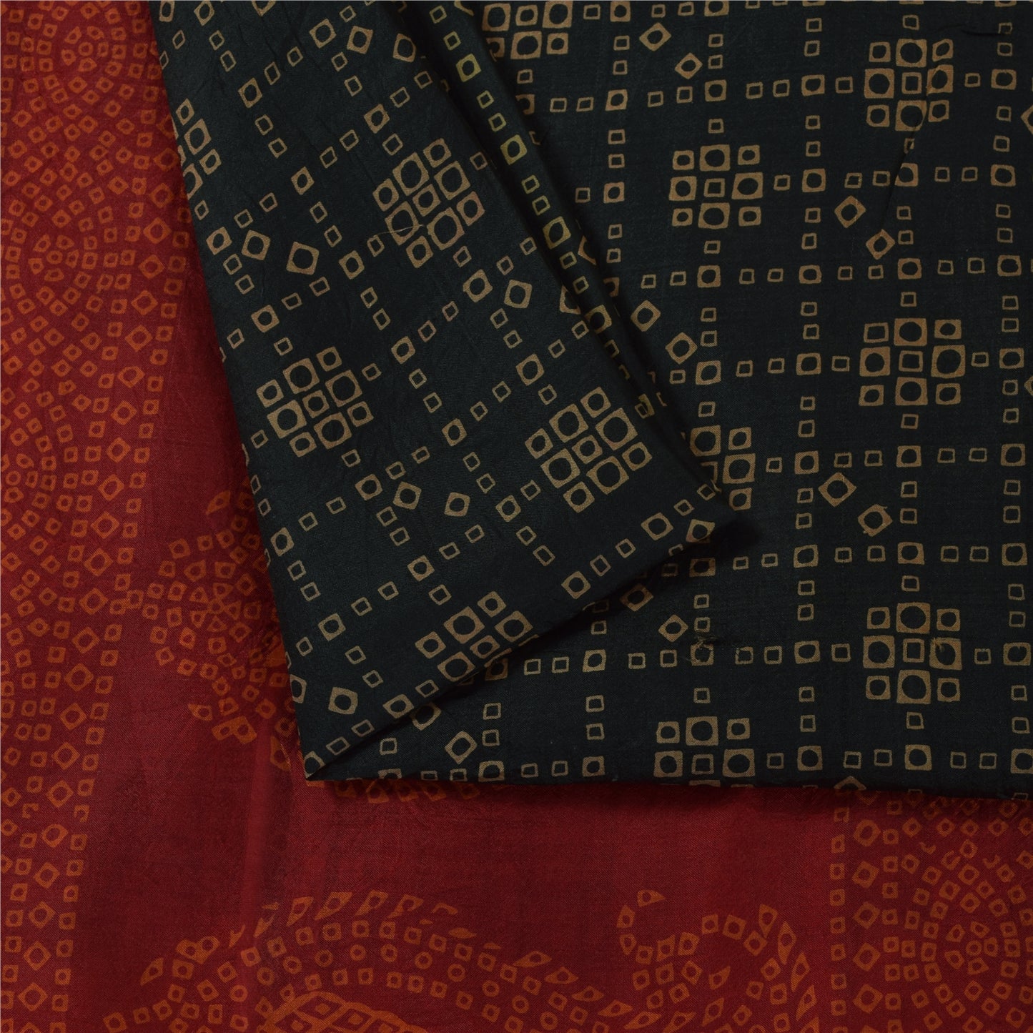 Sanskriti Vintage Sarees Black Bandhani Printed Pure Silk Sari 6+yd Craft Fabric