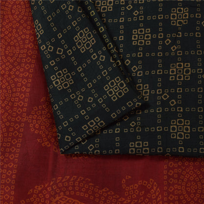 Sanskriti Vintage Sarees Black Bandhani Printed Pure Silk Sari 6+yd Craft Fabric