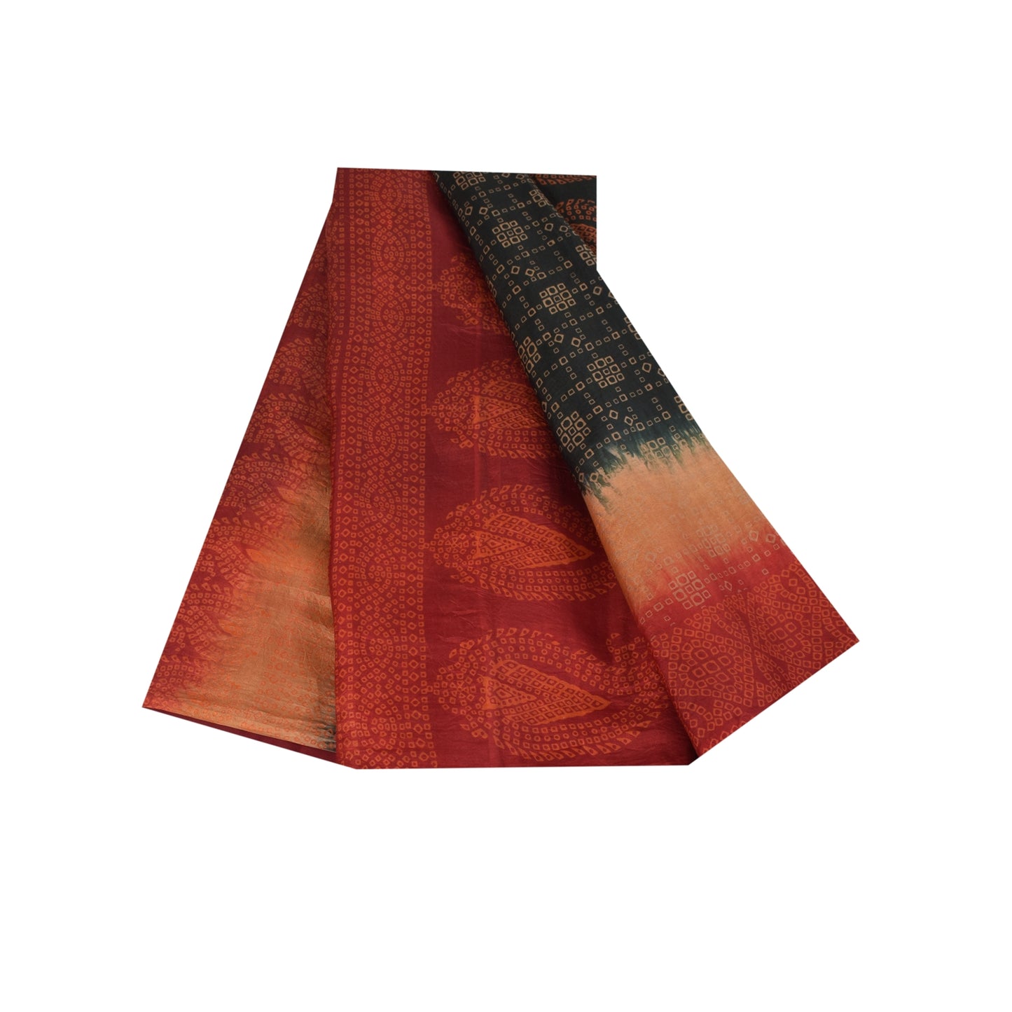 Sanskriti Vintage Sarees Black Bandhani Printed Pure Silk Sari 6+yd Craft Fabric