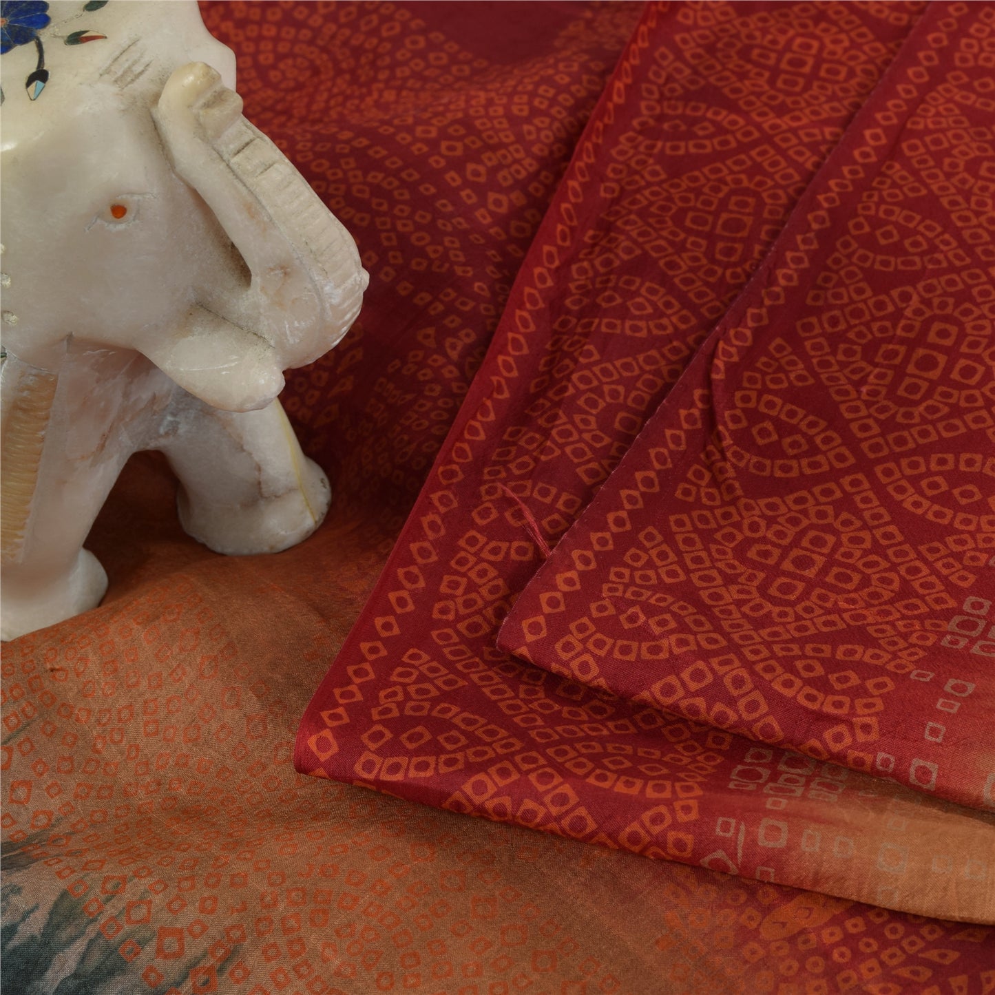 Sanskriti Vintage Sarees Black Bandhani Printed Pure Silk Sari 6+yd Craft Fabric