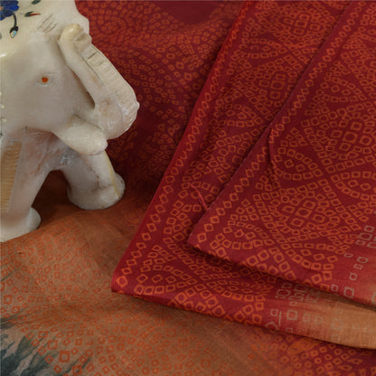 Sanskriti Vintage Sarees Black Bandhani Printed Pure Silk Sari 6+yd Craft Fabric