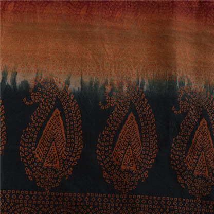 Sanskriti Vintage Sarees Black Bandhani Printed Pure Silk Sari 6+yd Craft Fabric