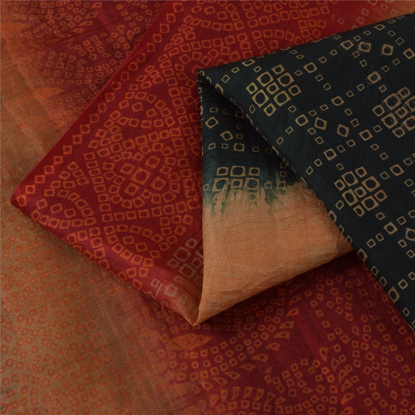Sanskriti Vintage Sarees Black Bandhani Printed Pure Silk Sari 6+yd Craft Fabric