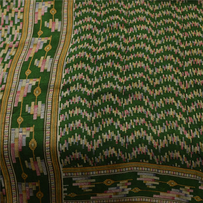 Sanskriti Vintage Sarees Green Indian Pure Silk Printed Sari 6yd Craft Fabric