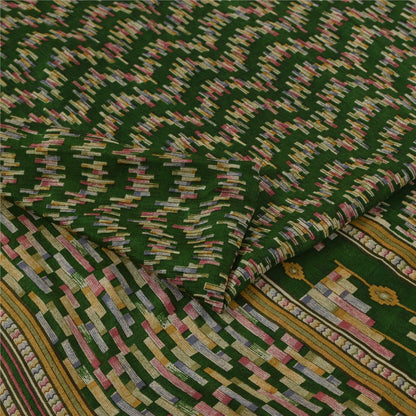 Sanskriti Vintage Sarees Green Indian Pure Silk Printed Sari 6yd Craft Fabric
