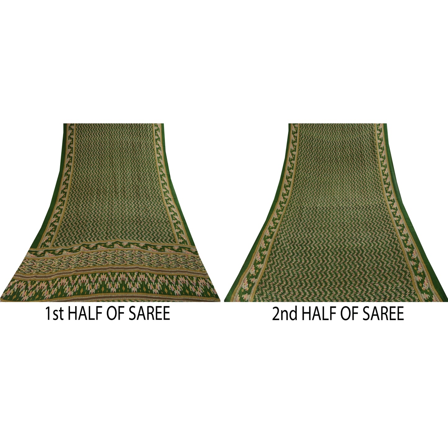 Sanskriti Vintage Sarees Green Indian Pure Silk Printed Sari 6yd Craft Fabric