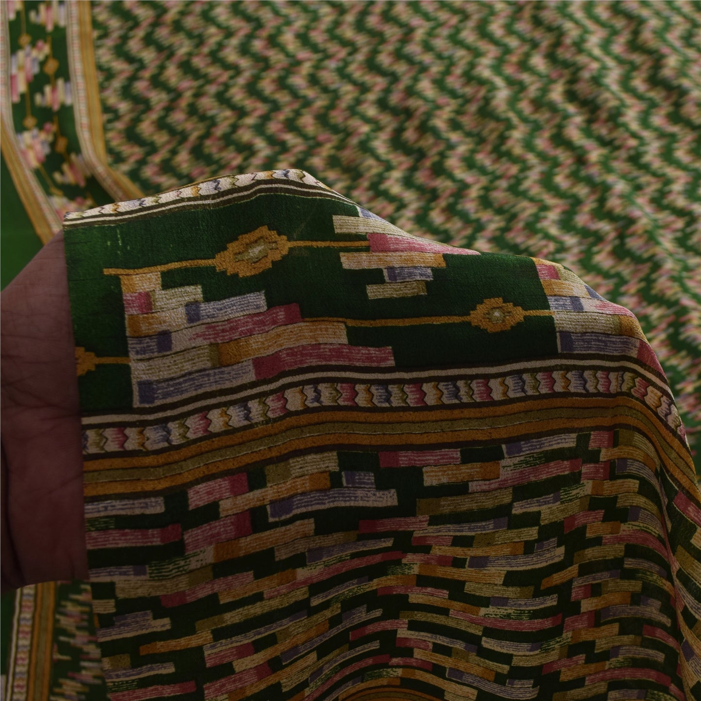 Sanskriti Vintage Sarees Green Indian Pure Silk Printed Sari 6yd Craft Fabric