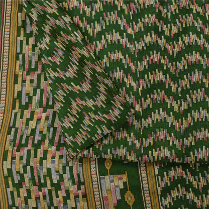 Sanskriti Vintage Sarees Green Indian Pure Silk Printed Sari 6yd Craft Fabric