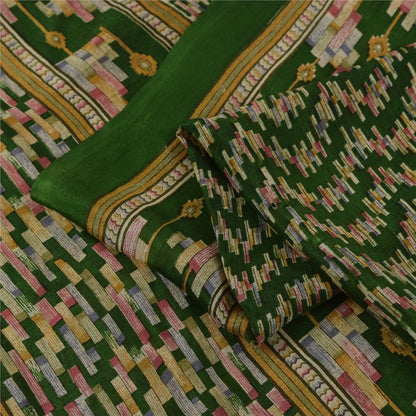 Sanskriti Vintage Sarees Green Indian Pure Silk Printed Sari 6yd Craft Fabric