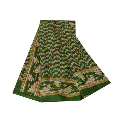 Sanskriti Vintage Sarees Green Indian Pure Silk Printed Sari 6yd Craft Fabric
