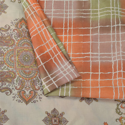 Sanskriti Vintage Sarees Pure Silk Printed Zari Border Sari 5+yd Craft Fabric