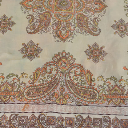 Sanskriti Vintage Sarees Pure Silk Printed Zari Border Sari 5+yd Craft Fabric