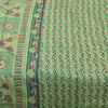Sanskriti Vintage Sarees Green Zari Border Pure Silk Print Sari 6yd Craft Fabric