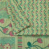 Sanskriti Vintage Sarees Green Zari Border Pure Silk Print Sari 6yd Craft Fabric