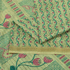 Sanskriti Vintage Sarees Green Zari Border Pure Silk Print Sari 6yd Craft Fabric