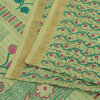 Sanskriti Vintage Sarees Green Zari Border Pure Silk Print Sari 6yd Craft Fabric
