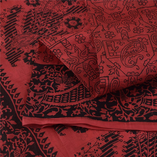 Sanskriti Vintage Sarees Blush Pink Pure Silk Peacock Printed Sari 5+yd Fabric